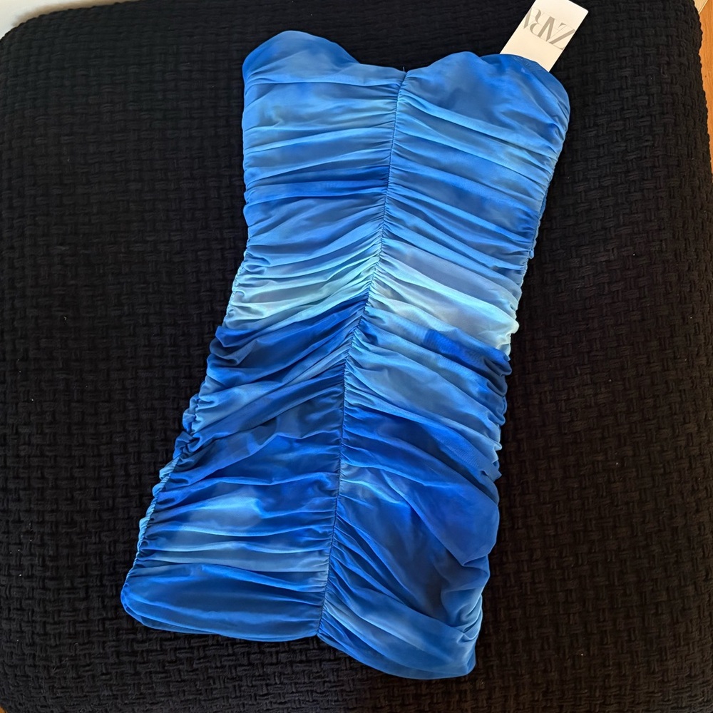 Zara Electric Blue Strapless Mini Dress